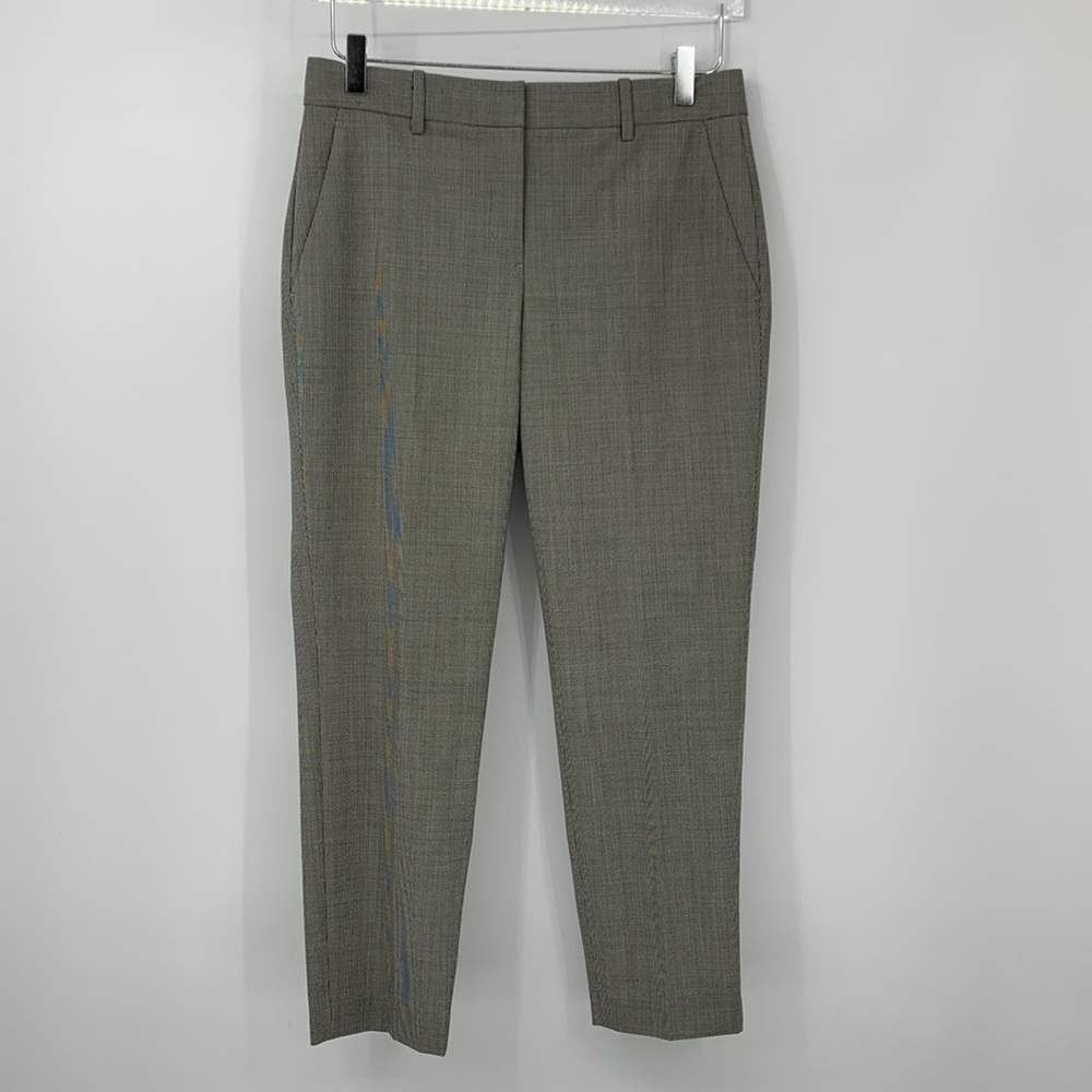 Theory Treeca 2 flat front slim pants ankle cropped black white Houndstooth 2